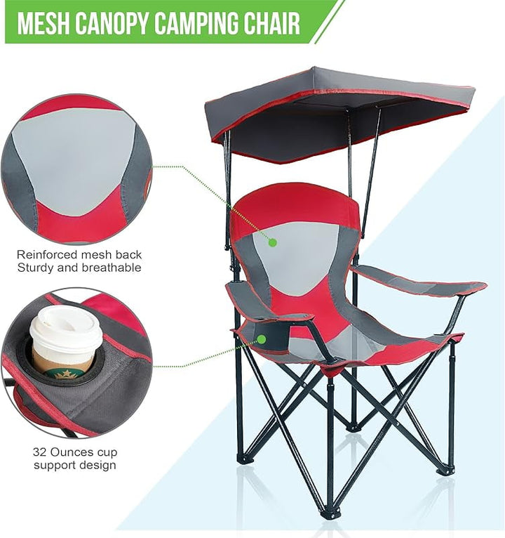 Heavy Duty Canopy Lounge Chair Sunshade Hiking Travel Chair with Cup Holder