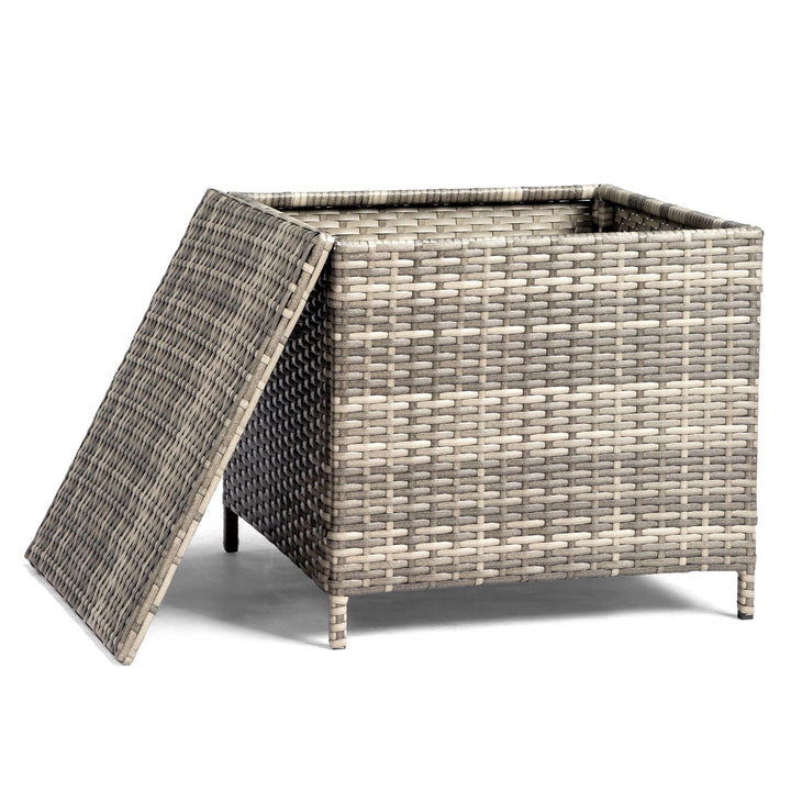 Funnil Outdoor Wicker Side Table for Patio Deck Garden, All-weather Rattan Small Storage Box End Table, Square Resin Coffee Table with Iron Frame, Gray