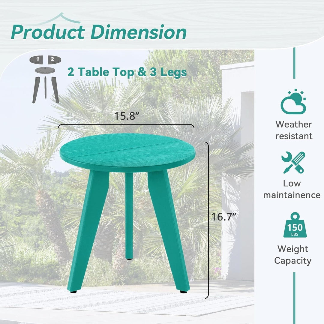 Outdoor Side Table, Small Round Side Table Weather-Resistant, Outdoor Side Tables for Patio, Porch, Deck, End Table for Plant Stand, Living Room, Bedroom,Turquoise