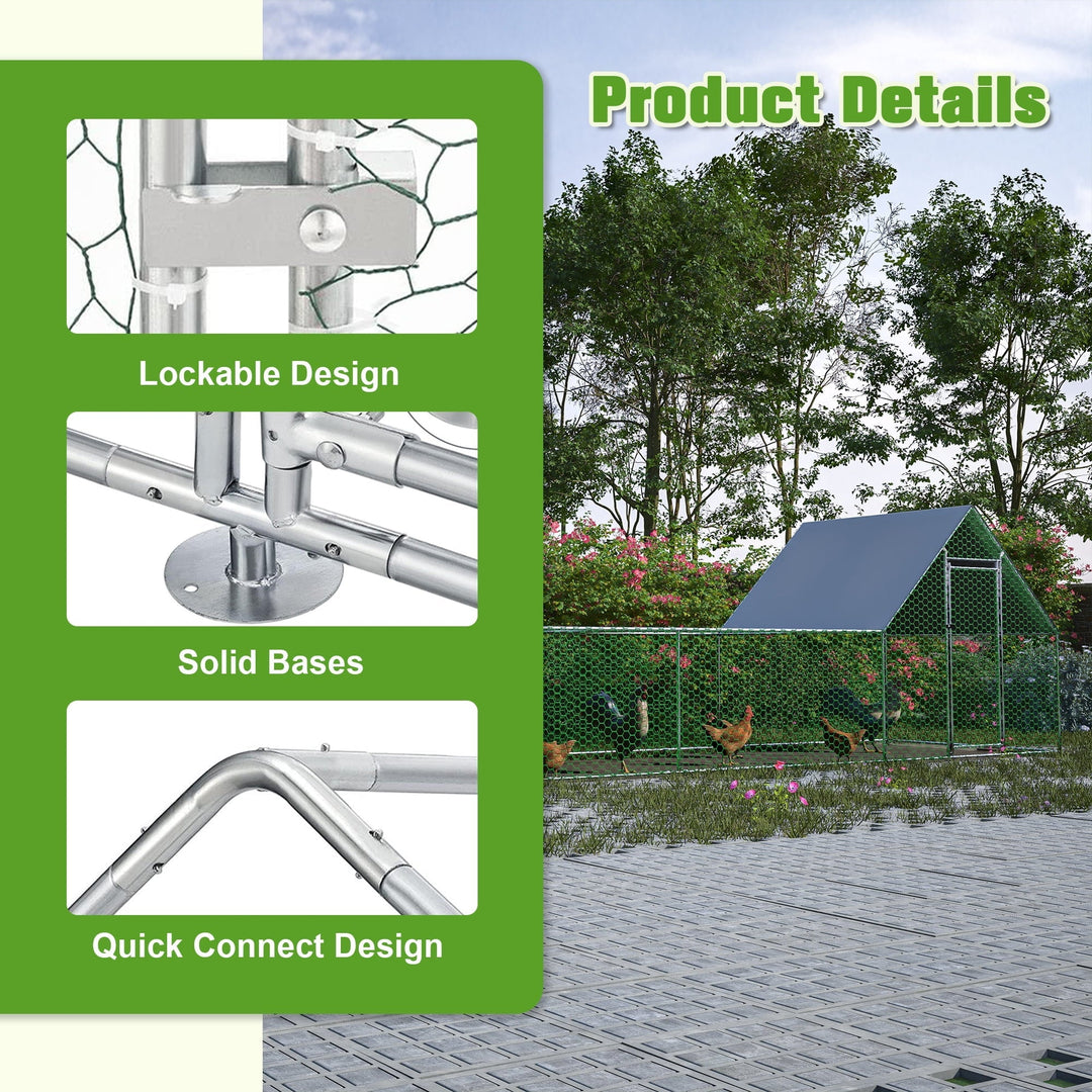 Coowa 26 FT x 6.7 FT Large Metal Chicken Coop Walk-in Run with Waterproof UV-Resistant Cover