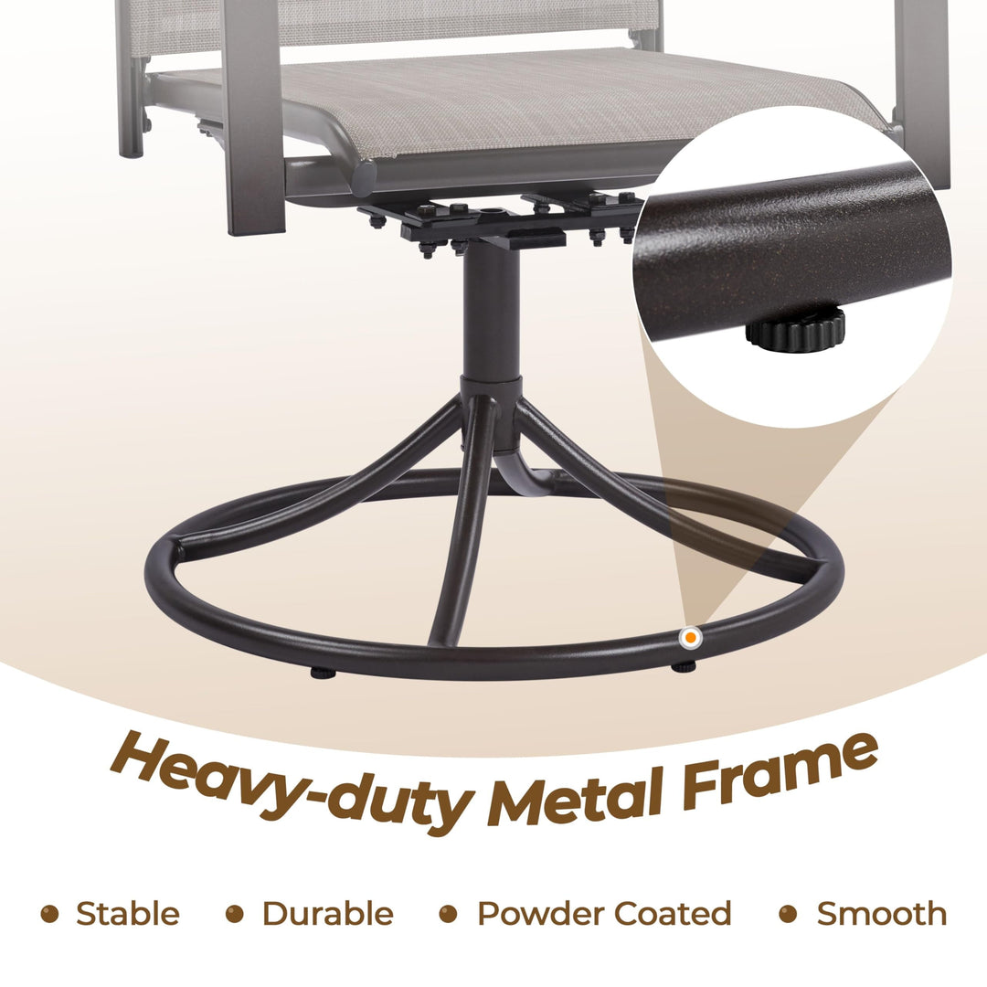 Outdoor Patio Swivel Chairs, Set of 2 Rocker Dining Chairs with Texteline Fabric and Metal Frame for Lawn Deck Backyard, Brown