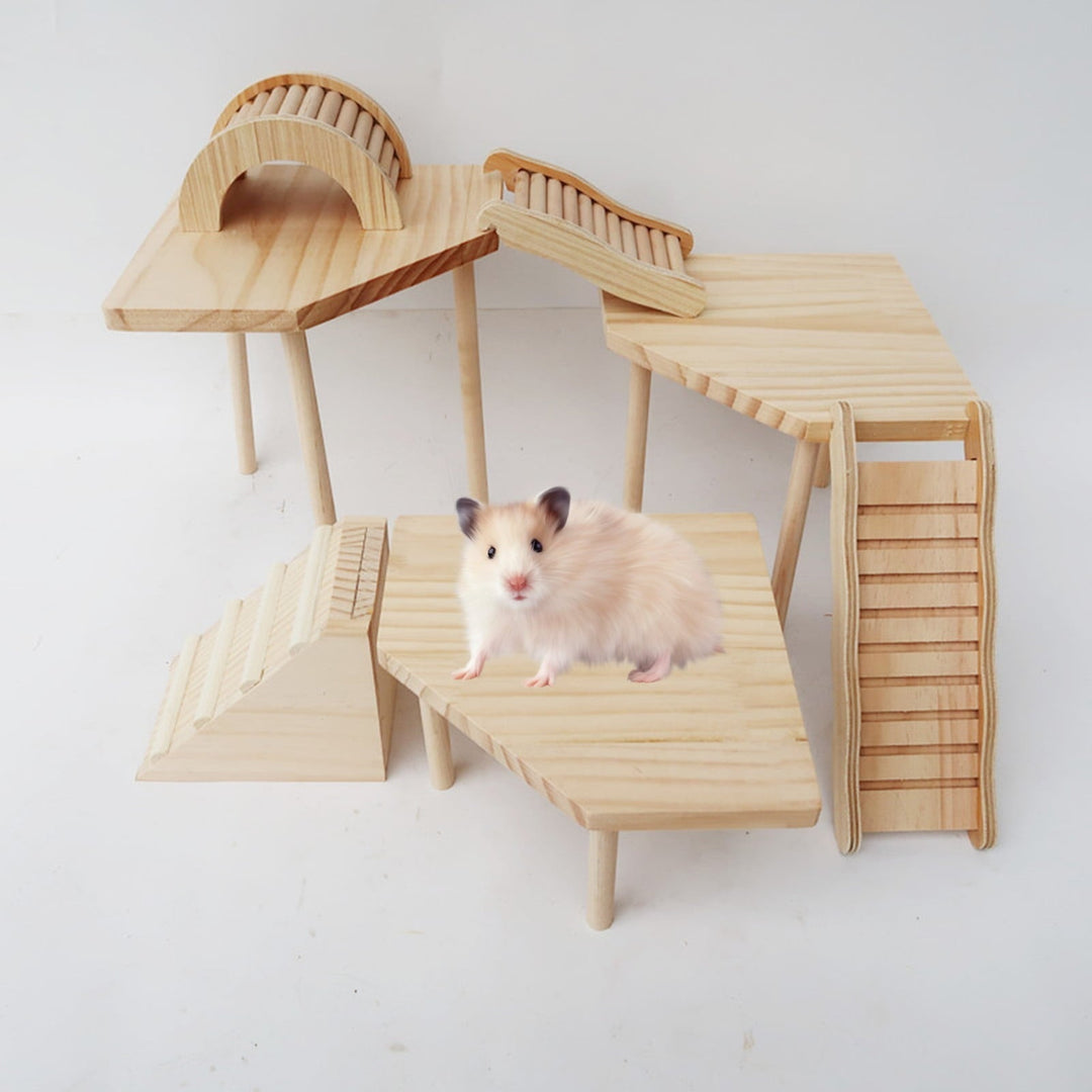NIBOLOG Small Animal Stand Bite Resistant Natural Wood Pet Table Hamster Perch Stand Playing Platform Cage Accessories