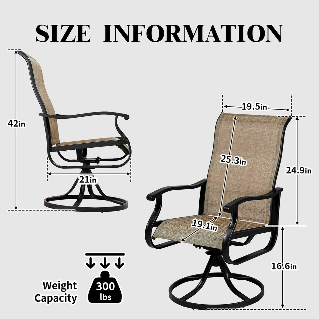 Outdoor Swivel Rocker Dining Chairs Set of 2 - High Back All-Weather Textilene Mesh & Metal Frame, Comfortable Patio Chairs for Garden, Deck, Backyard (Brown)