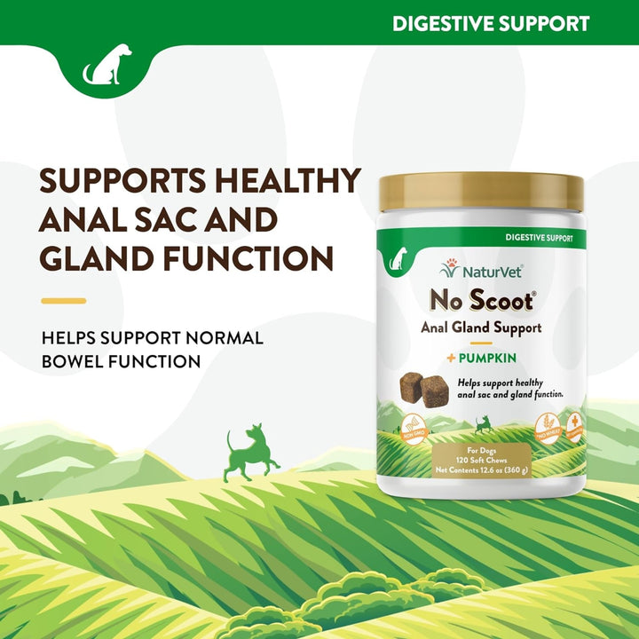 NaturVet No Scoot for Dogs Plus Pumpkin, Supports Digestion, Healthy Anal Gland & Bowel Function, 120 Soft Chews