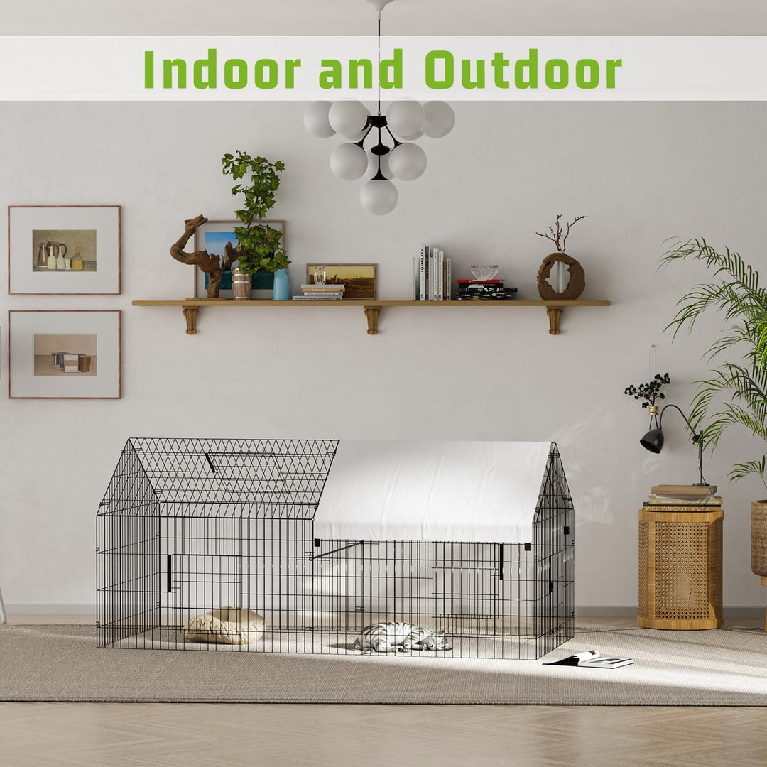 Metal Chicken Coop,86"×40"×40" Chicken Runs for Yard,Outdoor Pet Playpen with Waterproof Cover,Chicken Pen Kennel Duck Coop Cage Hutch Fence for Backyard Farm Rabbit Small Animal Poultry