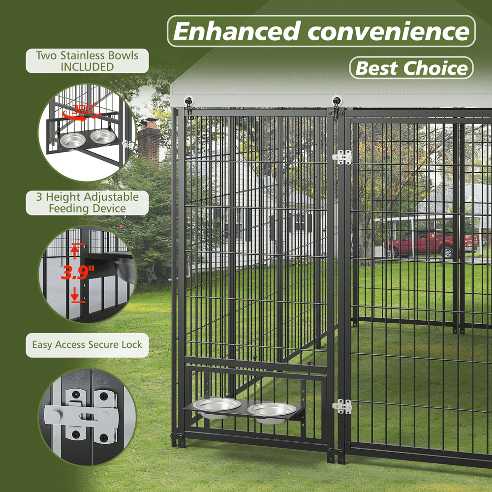 Heavy Duty 8x4x6 FT Outdoor Dog Kennel for Large Dogs, Chew-Resistant Welded Wire Fence with Lockable Door, UV-Resistant Waterproof Roof & Easy Assembly for Yard Use
