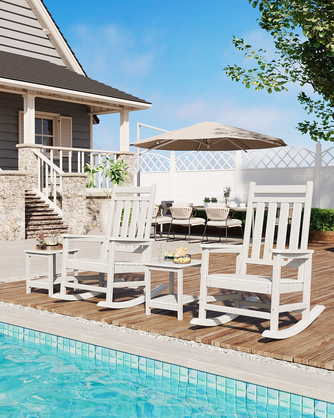 M optimized Outdoor Adirondack Side Table, HDPE 2-Tier Patio End Table Weather Resistant for Adirondack Chair, Square Side Tables for Patio, Poolside, Porch, Deck, Indoor, Backyard