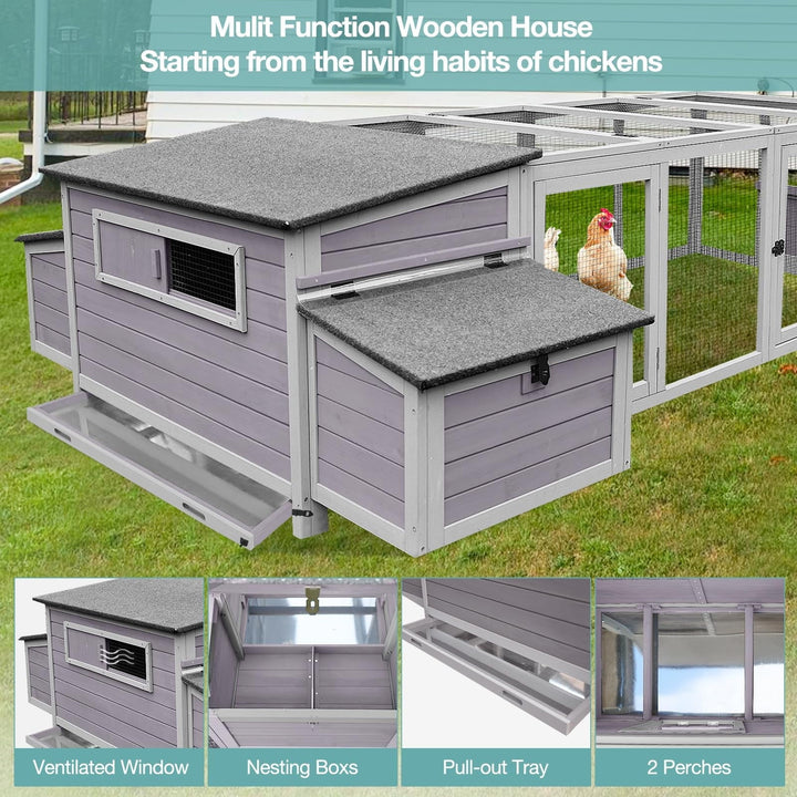 BUTINGLALE Chicken Coop Large Wooden Chicken House for Outdoor 103" Poultry Cage with Nesting Box, 4-6 Chickens