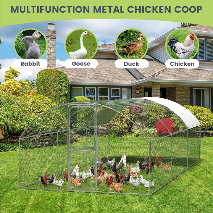 Lumiparty Extra Large Metal Chicken Coop, Walking Poultry Cage Hen Run House Rabbits Habitat Cage Coops, with Waterproof and Anti-Ultraviolet Cover for Backyard Farm, Silver