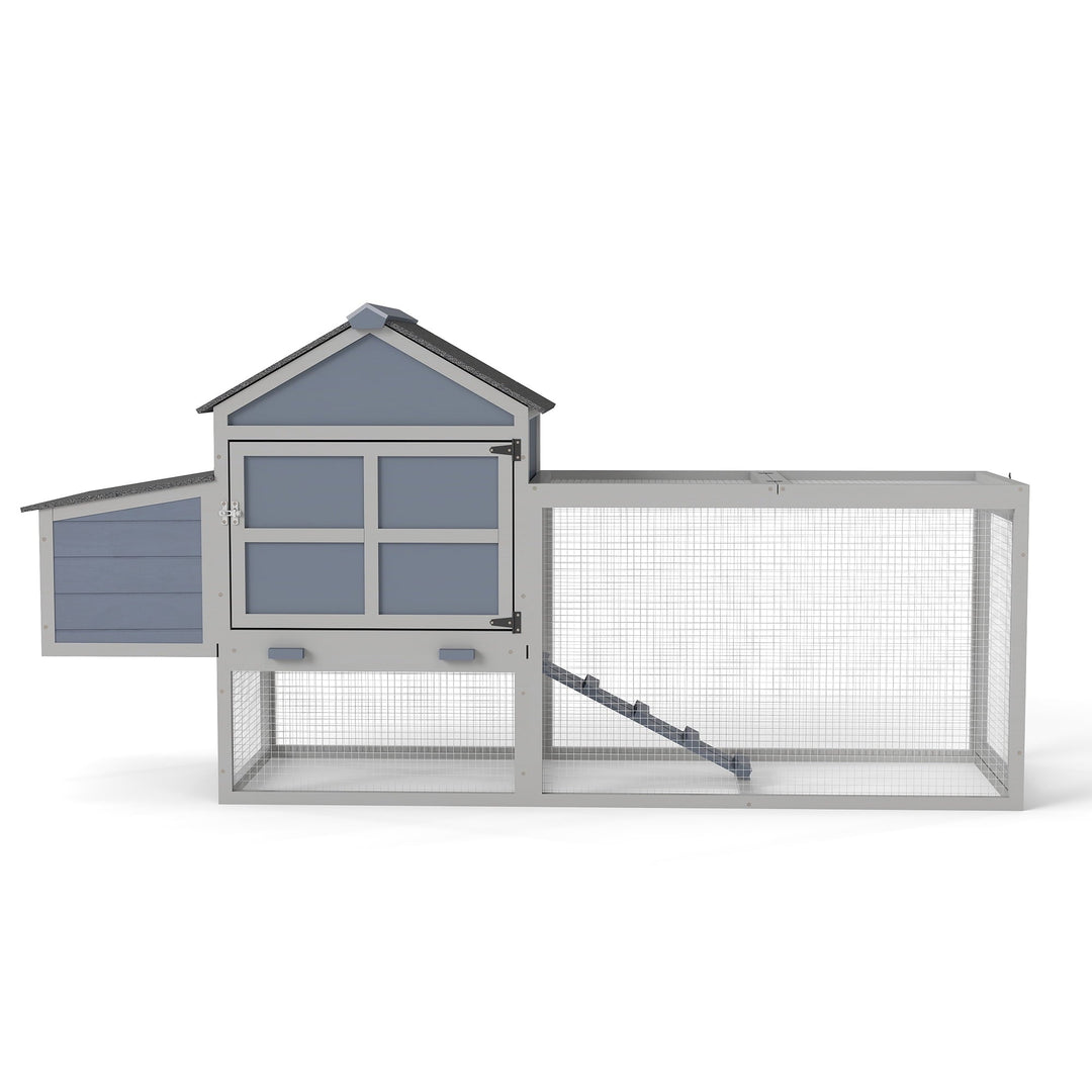 Outdoor Chicken Coop, Wooden Hen House with Nesting Box, Run, Resting Room, Ramp, Pull-Out Tray, Weatherproof, Patio Garden Pen Hutch for Ducks Poultry Pets, Easy to Clean, Gray