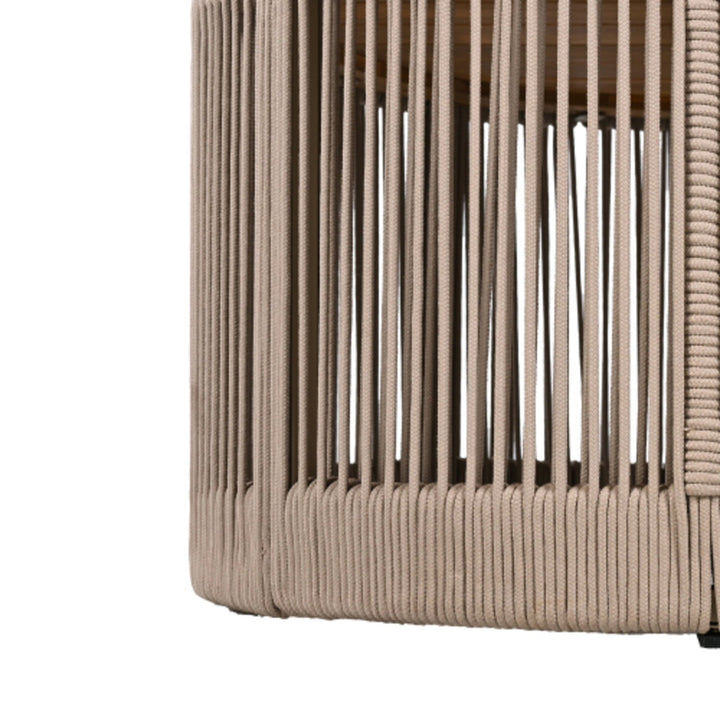Outdoor Rattan Rope Design and Acacia Wood Tabletop Coffee Table, Beige