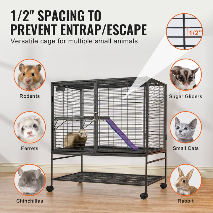 KFFKFF 39" Metal Mobile Ferret Home, Spacious Double-Deck Habitat, Includes Ramps & Tray, Simple Assembly, Ideal for Rats, Hamsters, Guinea Pigs, Chinchillas, Squirrels, Hedgehogs, Bunnies