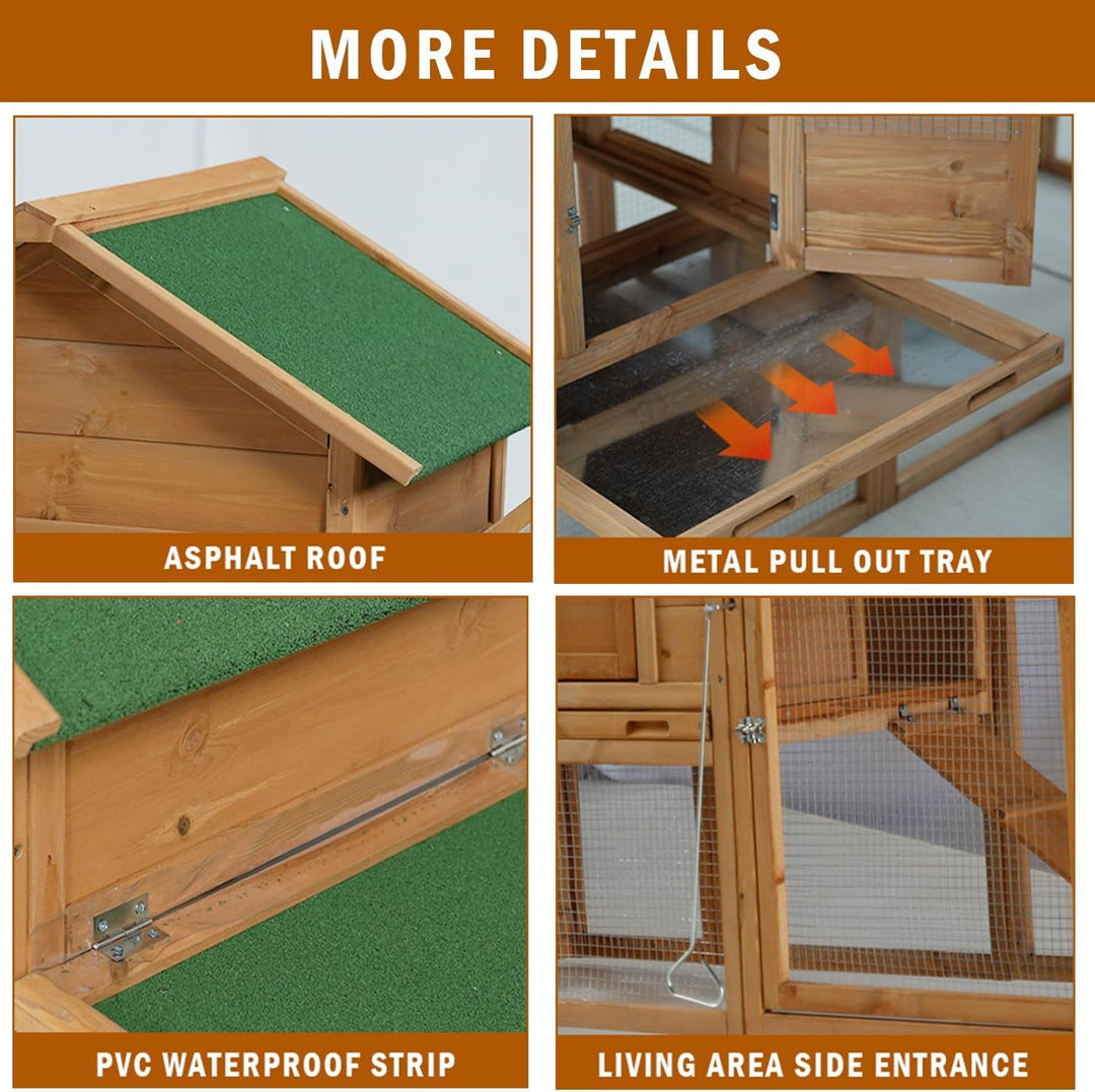 80'' Large Chicken Coop with Nesting Box,Wooden Hen House for 2-4 Chickens,Outdoor Chicken House with Removable Tray,Run&Waterproof Roof,Duck Coop,Yard