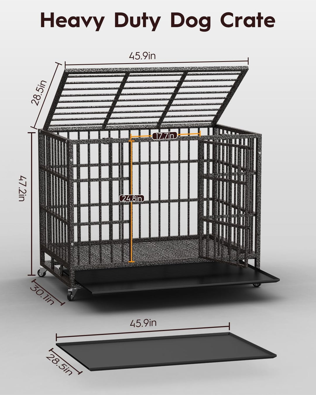 Petorldog 48" Heavy Duty Dog Crates for Large Dogs, Indestructible Escape Proof Kennel, Upgraded Reinforced Baseplate, Lockable Wheels, Spacious Capacity