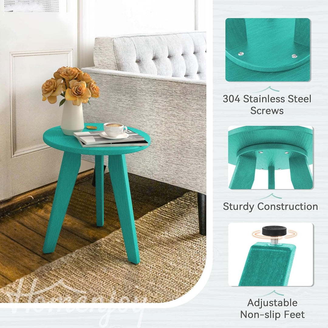 Outdoor Side Table, Small Round Side Table Weather-Resistant, Outdoor Side Tables for Patio, Porch, Deck, End Table for Plant Stand, Living Room, Bedroom,Turquoise