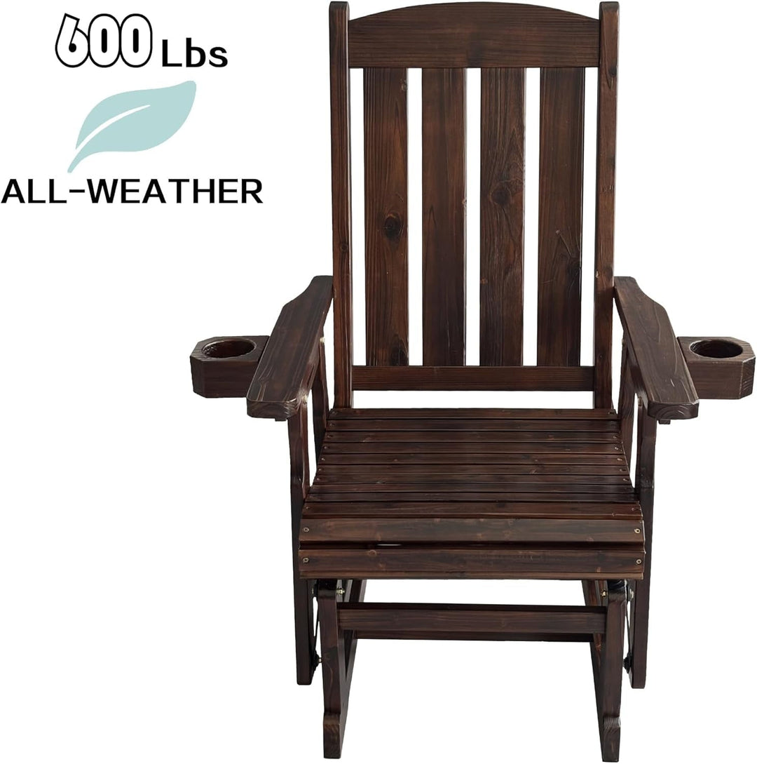 Fortune Candy Wooden Patio Glider with High Back and Deep Contoured Seat for 1 Person, Deep Brown
