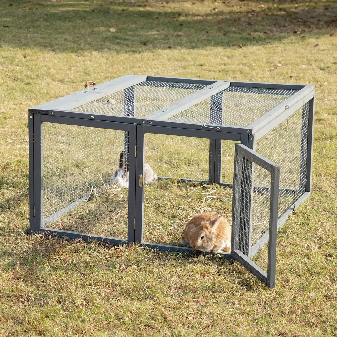 PRZL Chicken Coop Run Rabbit Hutch, Portable Chicken Cage Pens with Top & Side Opening Doors, Folding Wooden Chicken Coop, Outdoor Indoor Small Animal Playpen, Chicken Brooder Box, 45.3Inch (Grey)
