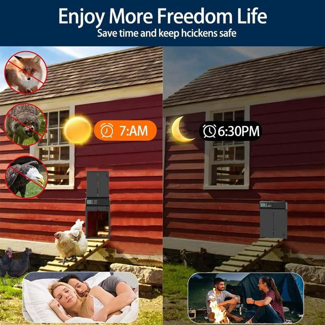Automatic Chicken Coop Door – Battery Powered, LCD Display, Weatherproof & Safe, 2 Modes (Timer & Manual)