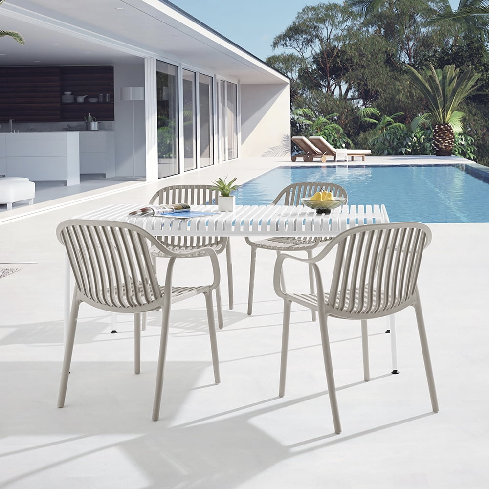 XDECO Stackable Dining Chairs Set, Breathable Modern Indoor/Outdoor Chair with Armrests & Backrest for Patios, Cafes,Home/Commercial Use, 250lbs Heavy Duty, Grey