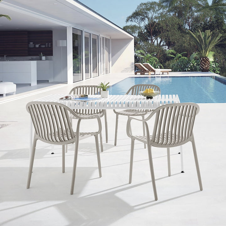 XDECO Stackable Dining Chairs Set, Breathable Modern Indoor/Outdoor Chair with Armrests & Backrest for Patios, Cafes,Home/Commercial Use, 250lbs Heavy Duty, Grey