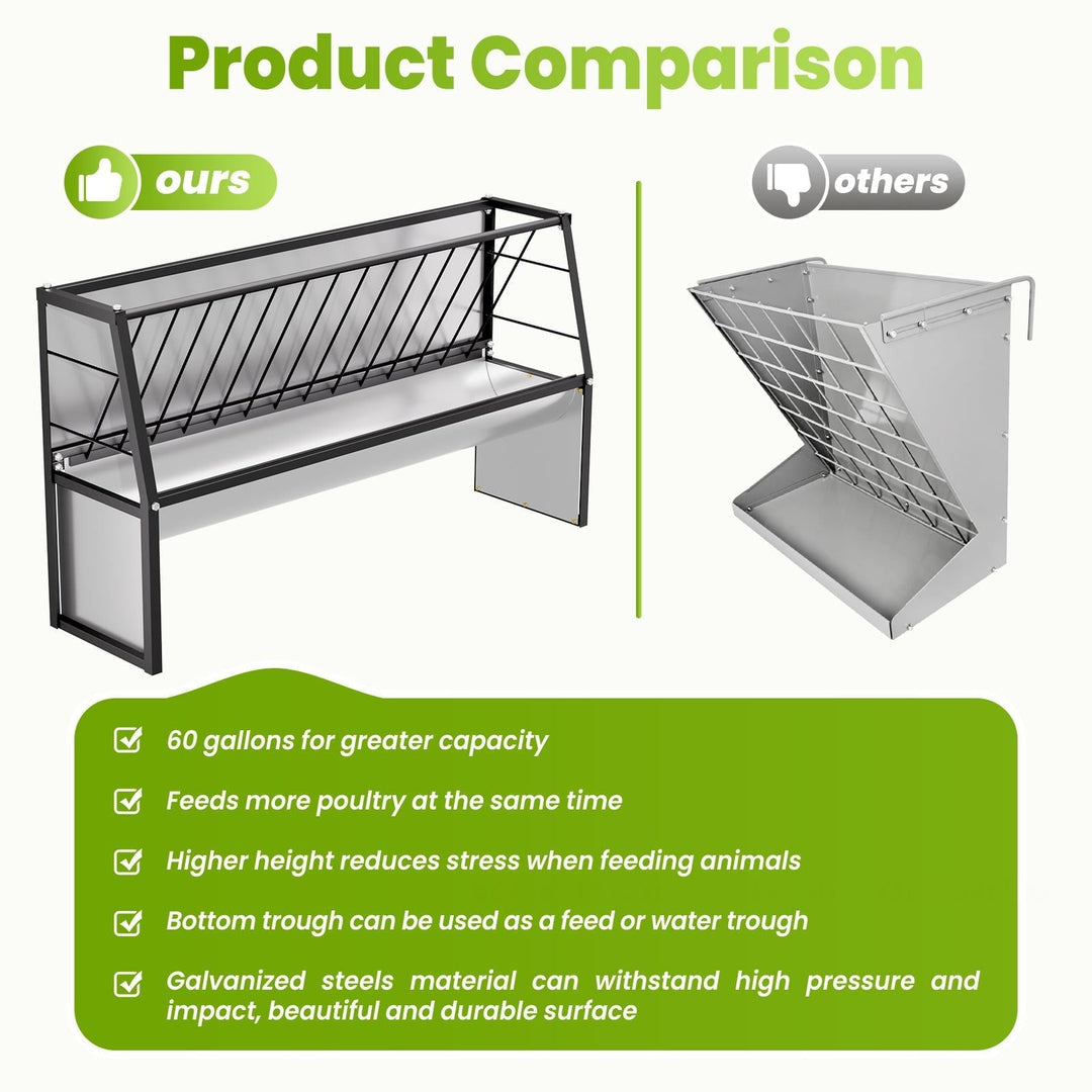 60 Gallon Feeder, Durable Galvanized Steel Pasture Feeder, Non - Deformed for Horses, Cows, Pigs in Outdoor Pasture, Farm Field, Animal Enclosure