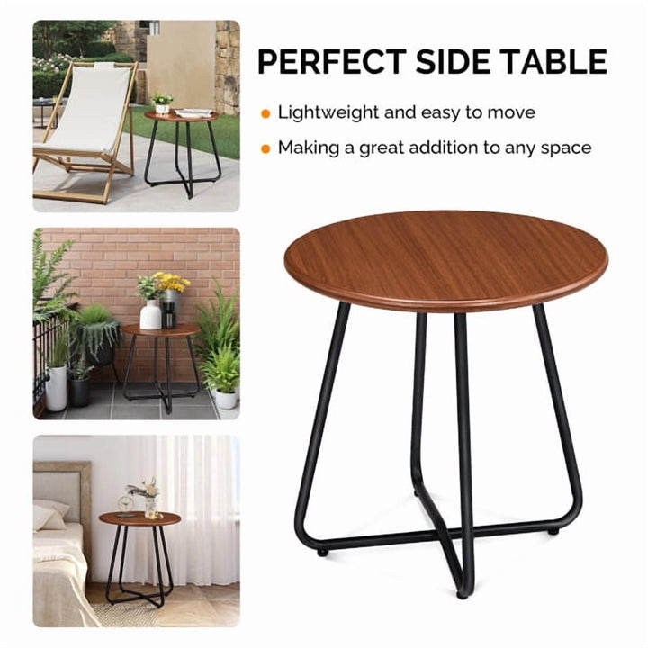 Round Adjustable Side Table, 20" Imitation Wood Top & Powder-Coated Steel Frame, Rust-Resistant Indoor/Outdoor End Table