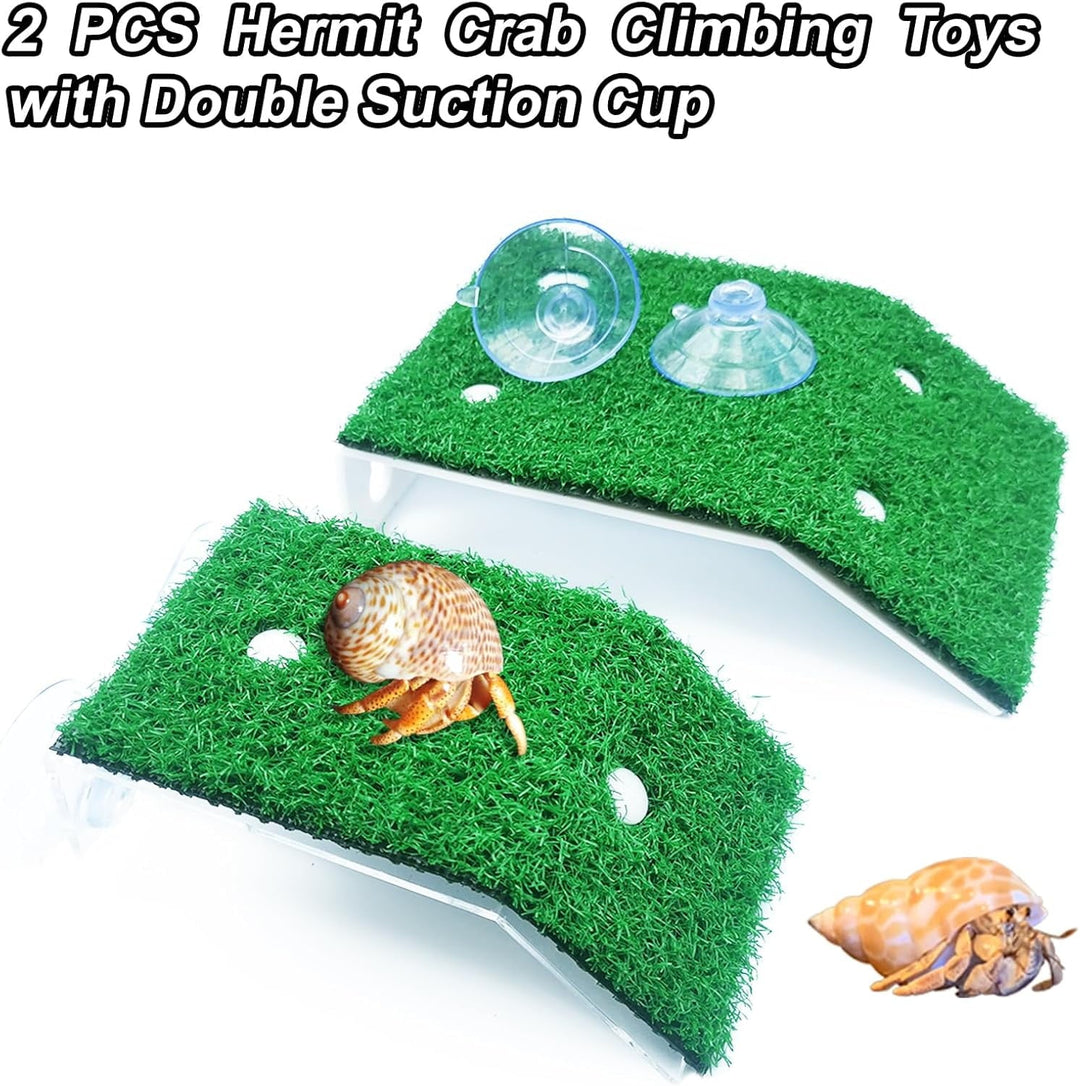 2 Pcs Hermit Crab Climbing Toys Simulation Grass Turtle Ramp Climb Ladder for Aquarium Terrarium Habitat Supplies Hermit Crab Cage Accessory Reptile Basking Platform for Amphibian Frogs Birds