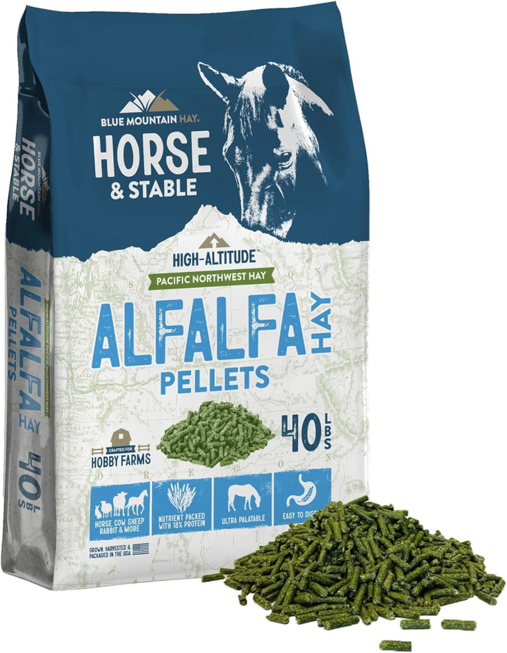 High Altitude Horse Hay Pellets | Ultra Premium Alfalfa, Timothy, Orchard, Teff Hay | Nutrient Dense | Cattle, Sheep, Alpaca, Rabbits (40 LB, Teff Grass)