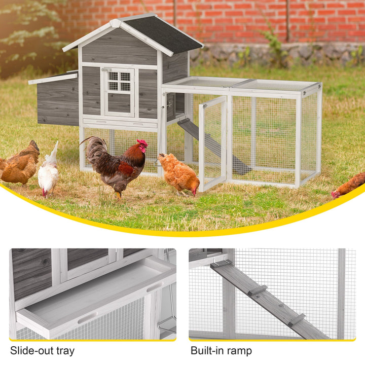 Outdoor Chicken Coop With Run Chicken Runs For Yard w/ Egg Box & Cover Wooden Hen House Rabbit Hutch w/ Tray, Gray