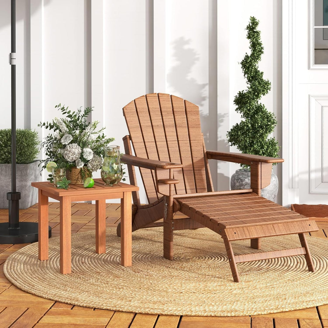 ETHFRF Hardwood Outdoor Side Table - All-Weather Patio Square End Table with Slatted Tabletop, Small Coffee Bistro Table for Outdoor, Indoor, Garden, Poolside and Balcony, Natural (1)，Orange-brown