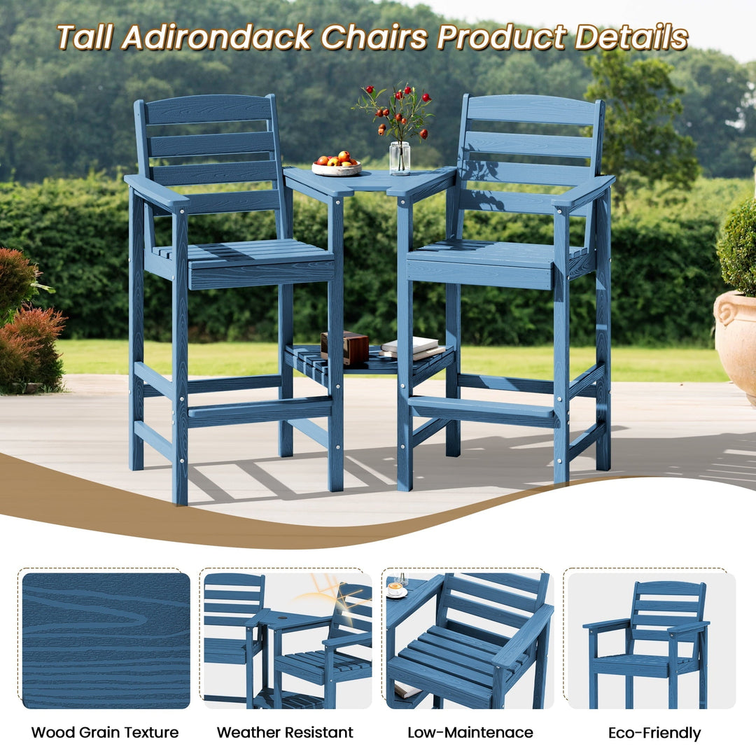 SERWALL Tall Adirondack Chairs Set of 2 with Connecting Table, Adirondack Outdoor Barstools, Navy