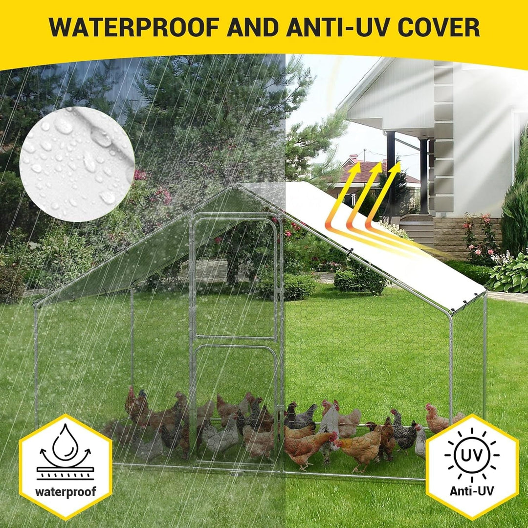 Garvee Large Metal Chicken Coop Run for Waterproof and Anti-UV Roof Cover,Outdoor Walk-in Cage Peak Hen House for Yard Farm
