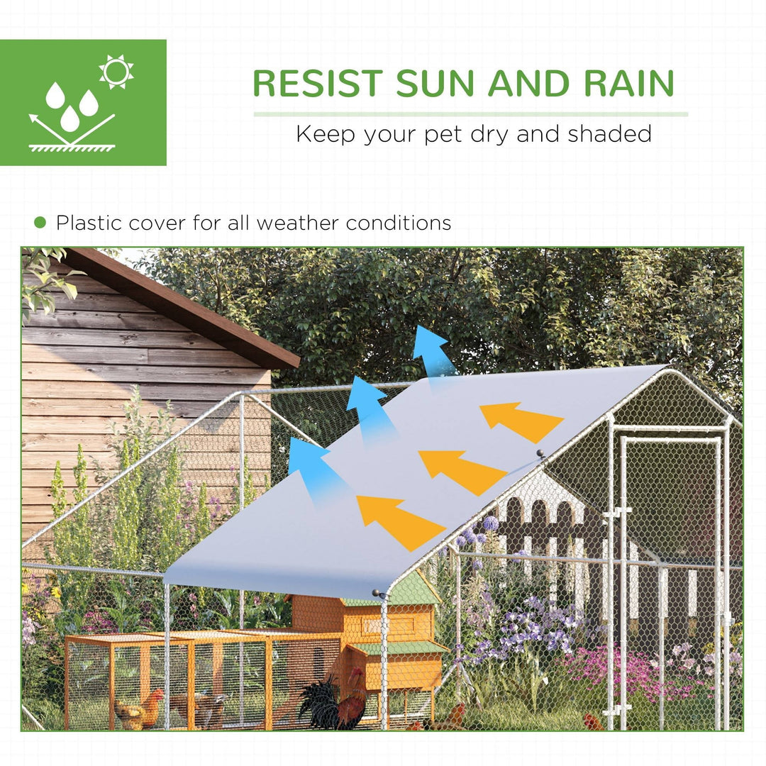 Large Chicken Coop Metal Chicken Run with Waterproof and Anti-UV Cover, Spire Shaped Walk in Fence Cage Hen House for Outdoor and Yard Farm Use, 1" Tube Diameter, 9.8' x 13.1' x 6.6'