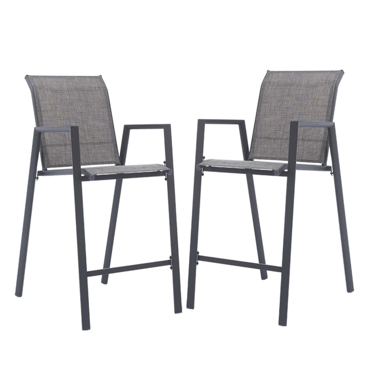 Outdoor Bar Stools Set of 2, High Back Metal Barstools with Armrest, All-Weather Patio Stools for Balcony or Deck, Gray