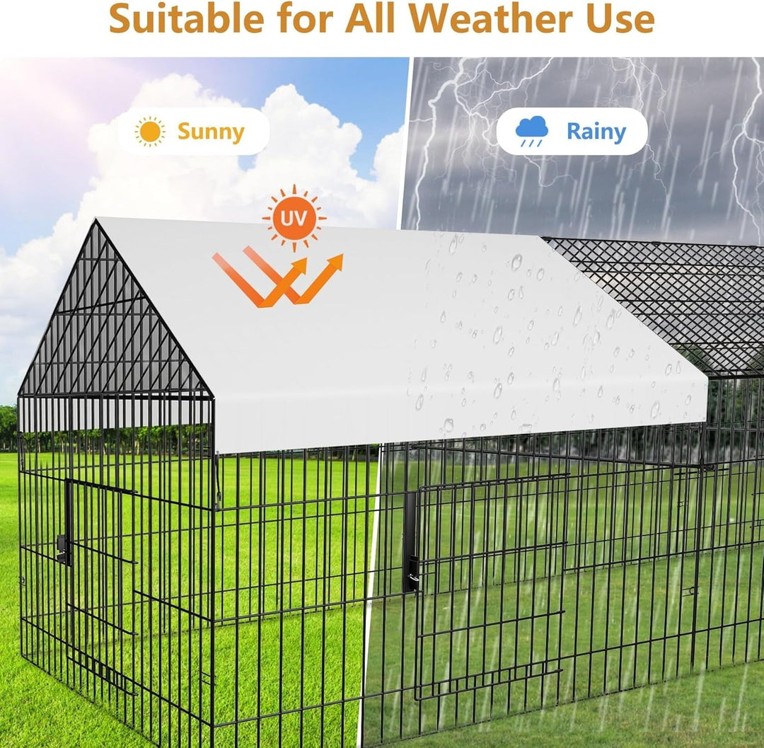 Metal Chicken Coop with Cover Chicken Run Pen for Yard Outdoor Large Portable Chicken Playpen Enclosure Rabbit Small Animal Dog Poultry Cat Cage Duck Coop Hen