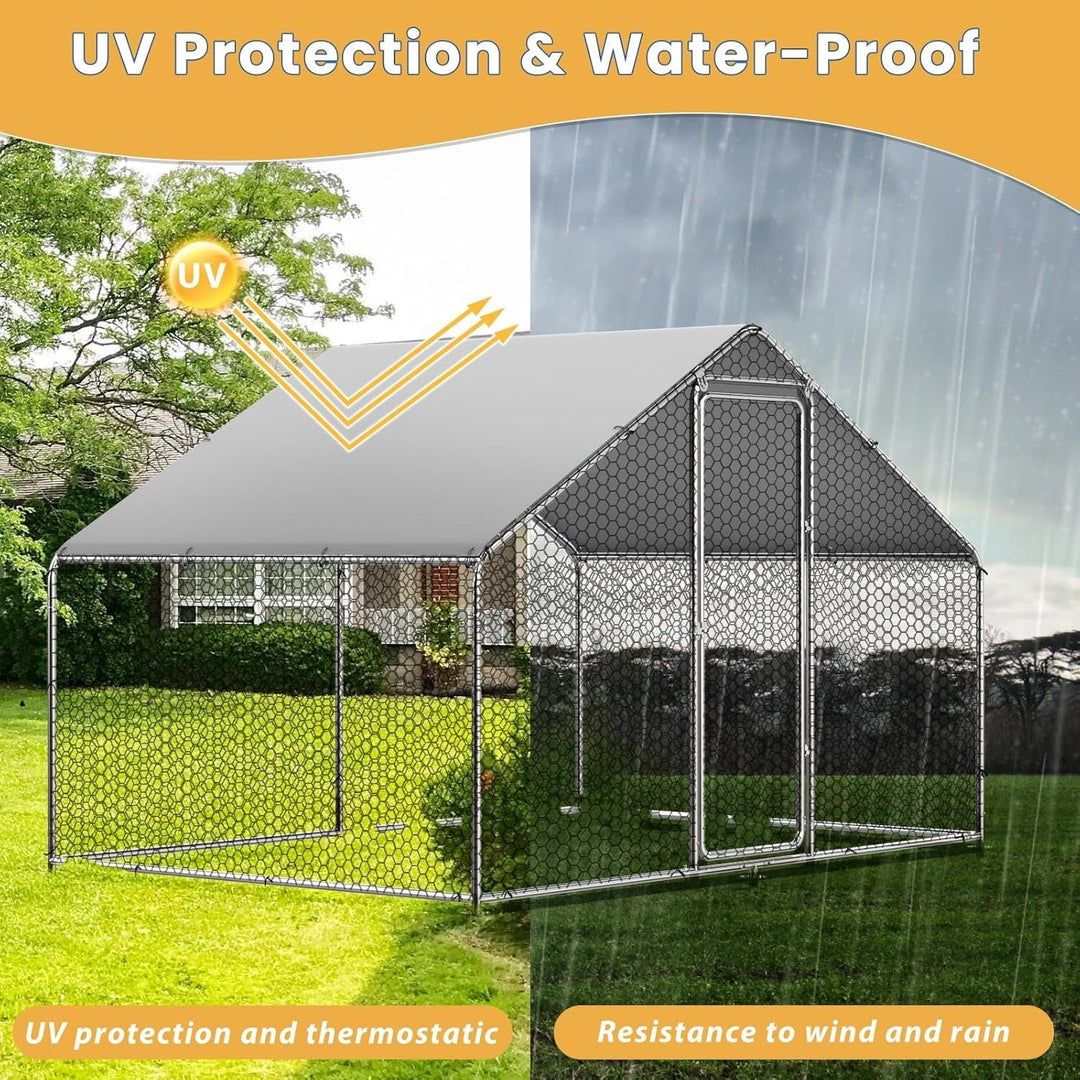 Large Metal Chicken Coop with Walk-in Run, Galvanized Wire Enclosure, and Waterproof UV Protection (10' L x 26' W x 6.56' H)