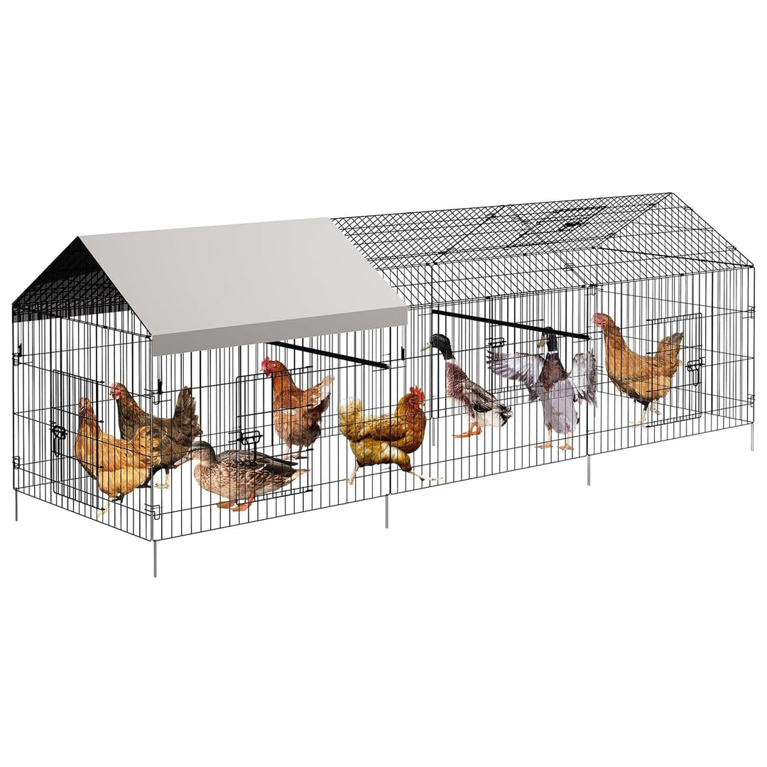 Pinypikaka Metal Chicken Coop w/ Waterproof Cover, Poultry Cage, Walk in Hen House, Outdoor Backyard Farm Animal Enclosure Crate, Pet Playpen Exercise Pen for Rabbit Duck Hen, 130" L x 40" W x 40" H