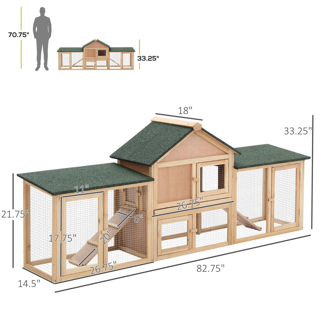 CoSoTower 83"L Outdoor Rabbit Hutch, Guinea Pig Cage Indoor Outdoor Wooden Bunny Hutch with Double Runs, Weatherproof Roof, Removable Tray, Ramps, Natural