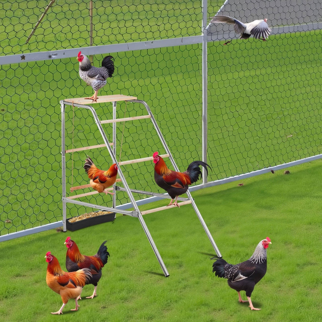 42" Round Chicken Perch - 4-Tier Outdoor Poultry Roost for Hens/Ducks, Metal & Wood Construction