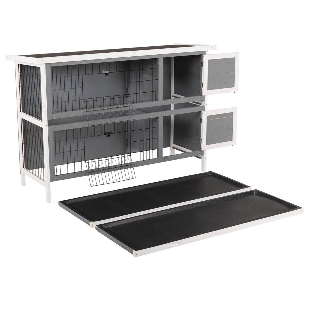 CoSoTower 54" 2-Story Large Rabbit Hutch Bunny Cage Wooden Pet House Small Animal Habitat with Lockable Doors, No Leak Tray and Waterproof Roof for Outdoor/Indoor Dark Grey