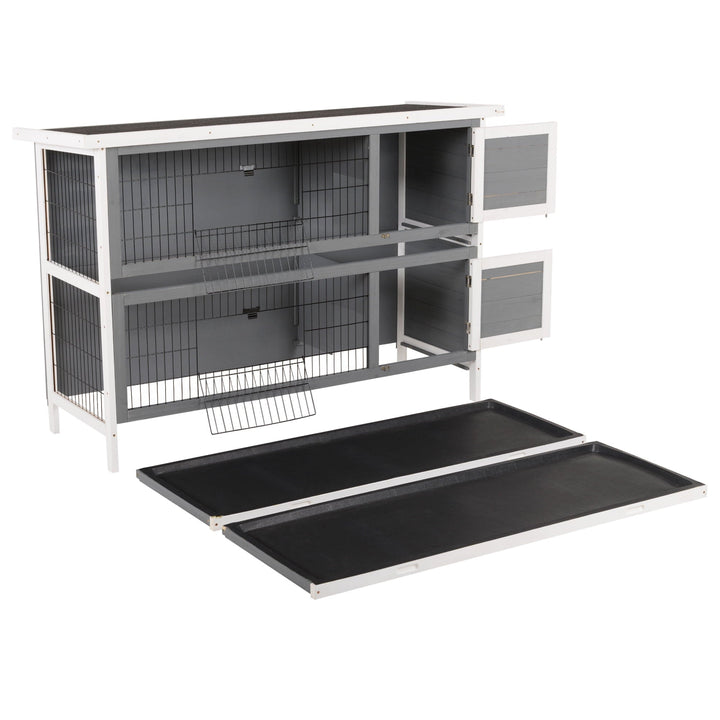 CoSoTower 54" 2-Story Large Rabbit Hutch Bunny Cage Wooden Pet House Small Animal Habitat with Lockable Doors, No Leak Tray and Waterproof Roof for Outdoor/Indoor Dark Grey