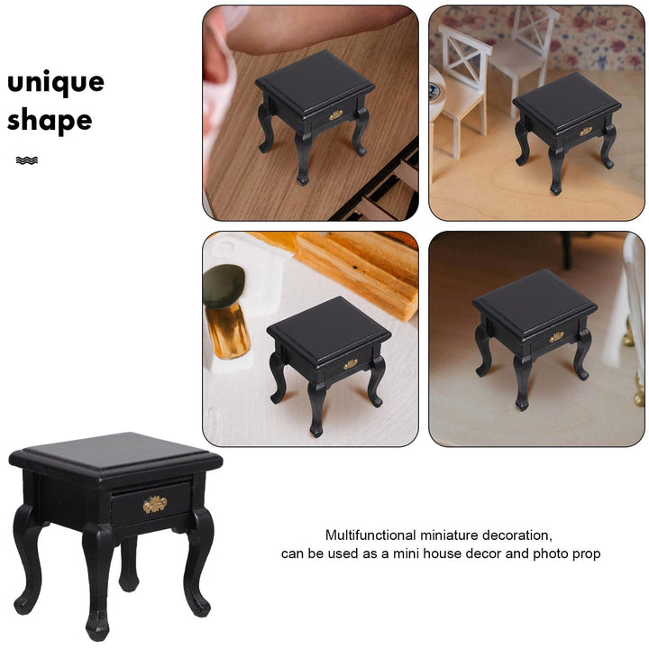 Raindrops 1Pcs Mini Dollhouse Furniture Miniature End Table Black Wood With Storage For Dollhouse Enthusiasts