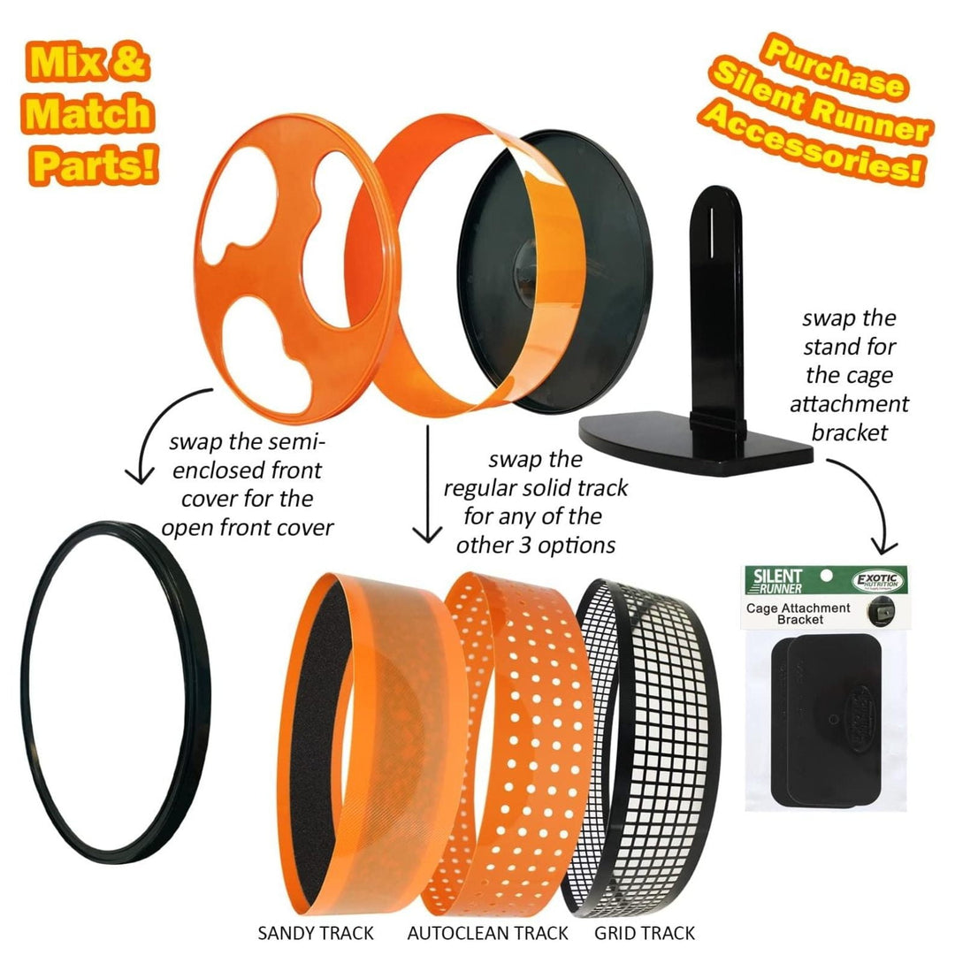 YfulYde Silent Runner 12" Regular Wheel + Autoclean Track + Sandy Track + Cage Attachment - Pet Exercise Wheel Package Set - for Sugar Gliders, Female Rats, Hamsters, Mice, Small Pets
