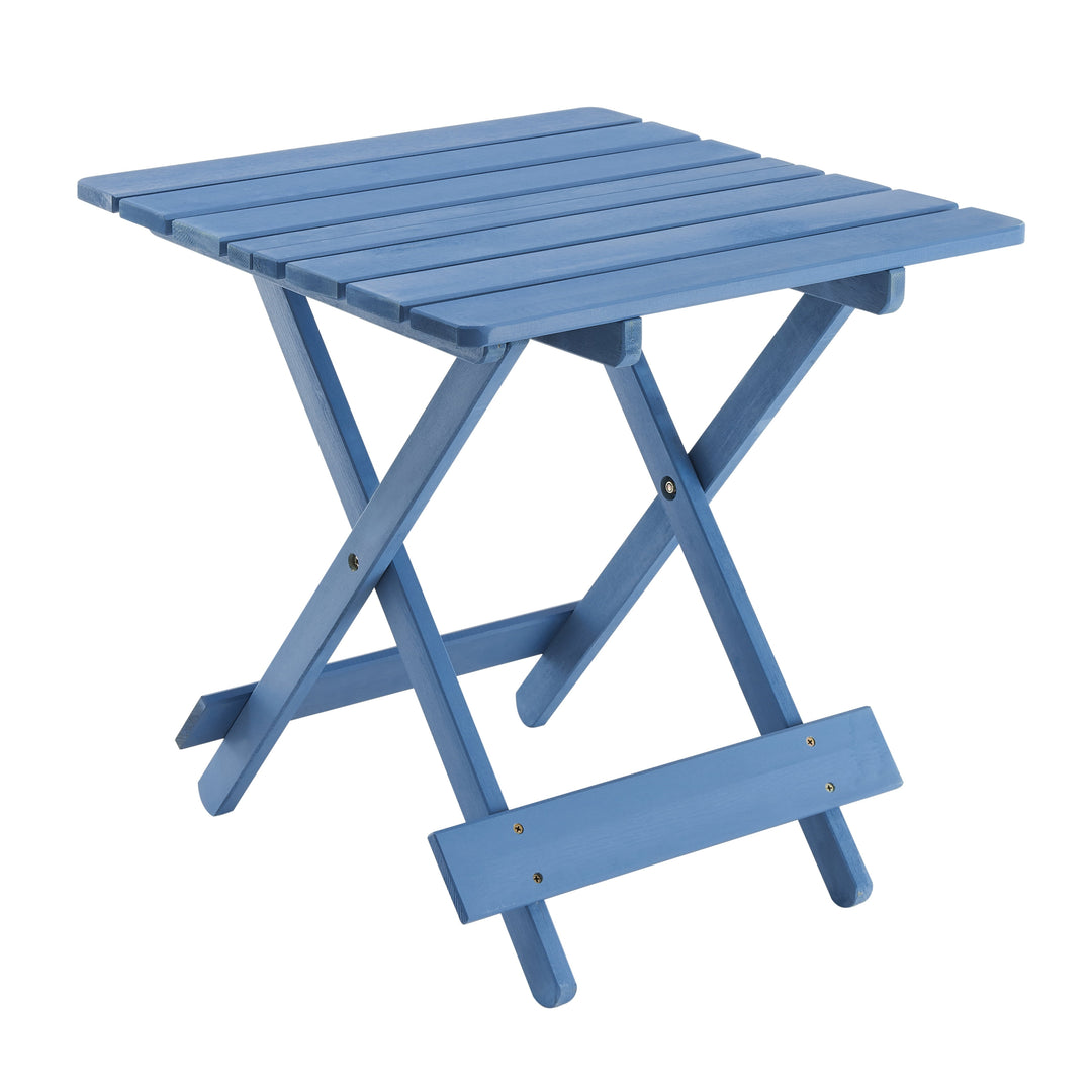Outdoor Folding Square Table - Solid Wood Space-Saving Blue Patio Table for Backyard & Balcony