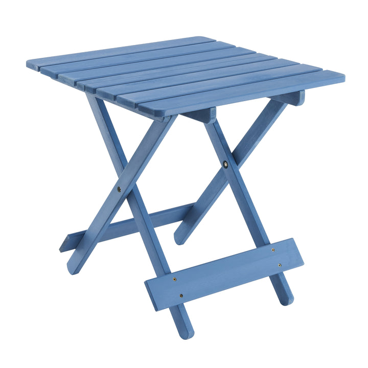 Outdoor Folding Square Table - Solid Wood Space-Saving Blue Patio Table for Backyard & Balcony