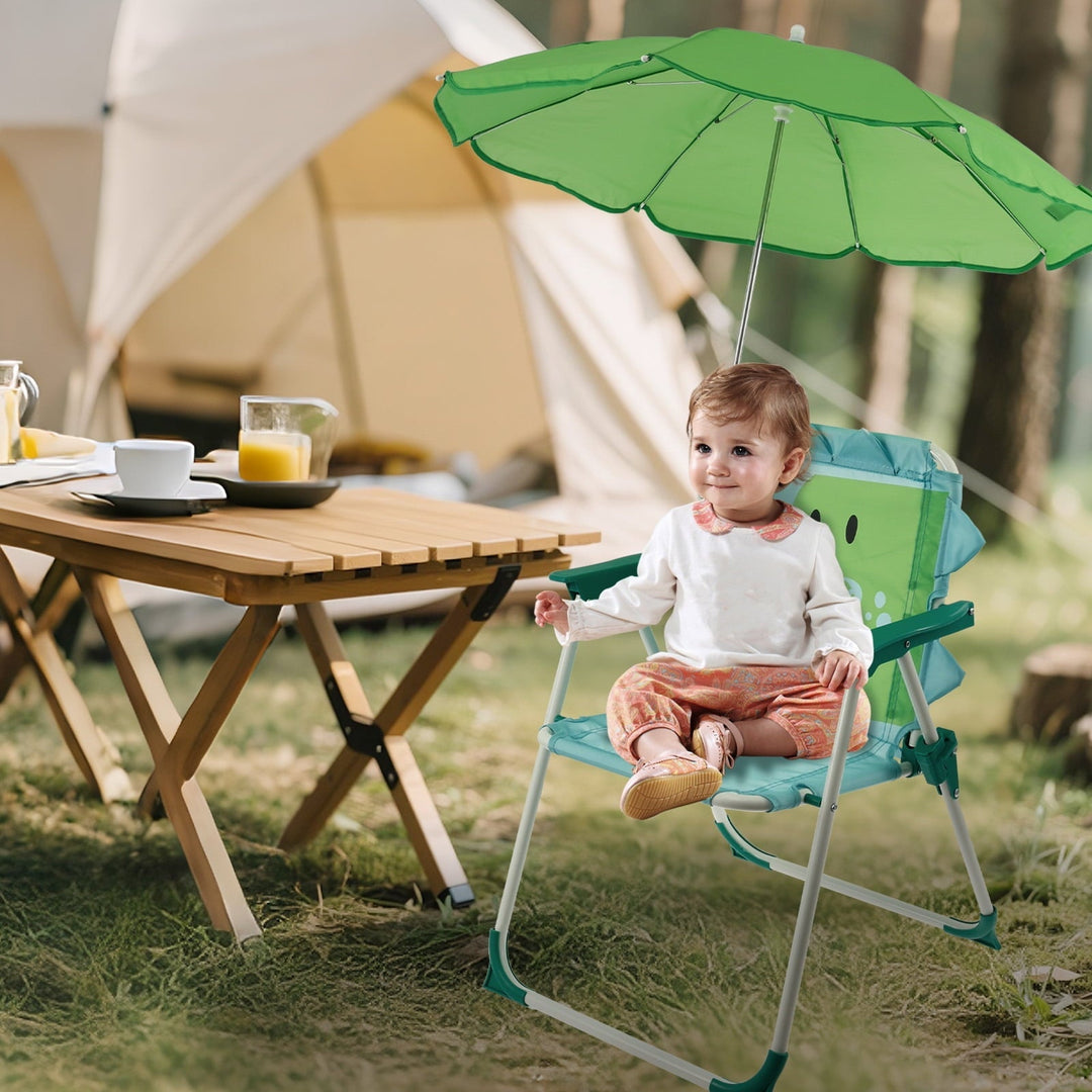 Grusce Kids Beach Chair with Sun Umbrella, Cute Animal Portable Folding Camping Chair, 40kg Capacity for Beach Outdoor Camping Picnic
