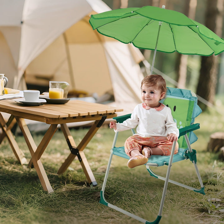 Grusce Kids Beach Chair with Sun Umbrella, Cute Animal Portable Folding Camping Chair, 40kg Capacity for Beach Outdoor Camping Picnic