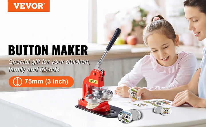 VEVOR 25/32/58/75MM Badge Maker Machine DIY Button Pin with 500Pcs Free Parts Press Kit Circle Manufacture Button Making Tool