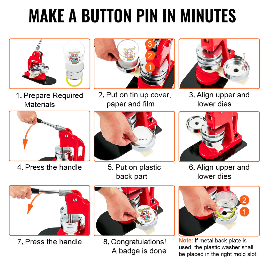 VEVOR 25/32/58/75MM Badge Maker Machine DIY Button Pin with 500Pcs Free Parts Press Kit Circle Manufacture Button Making Tool
