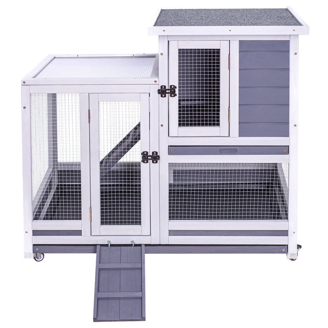 GEGURI Rabbit Hutch, Two-Story Indoor Bunny Cage, Outdoor Guinea Pig Cages for Small Animals with Wheels, Removable Tray